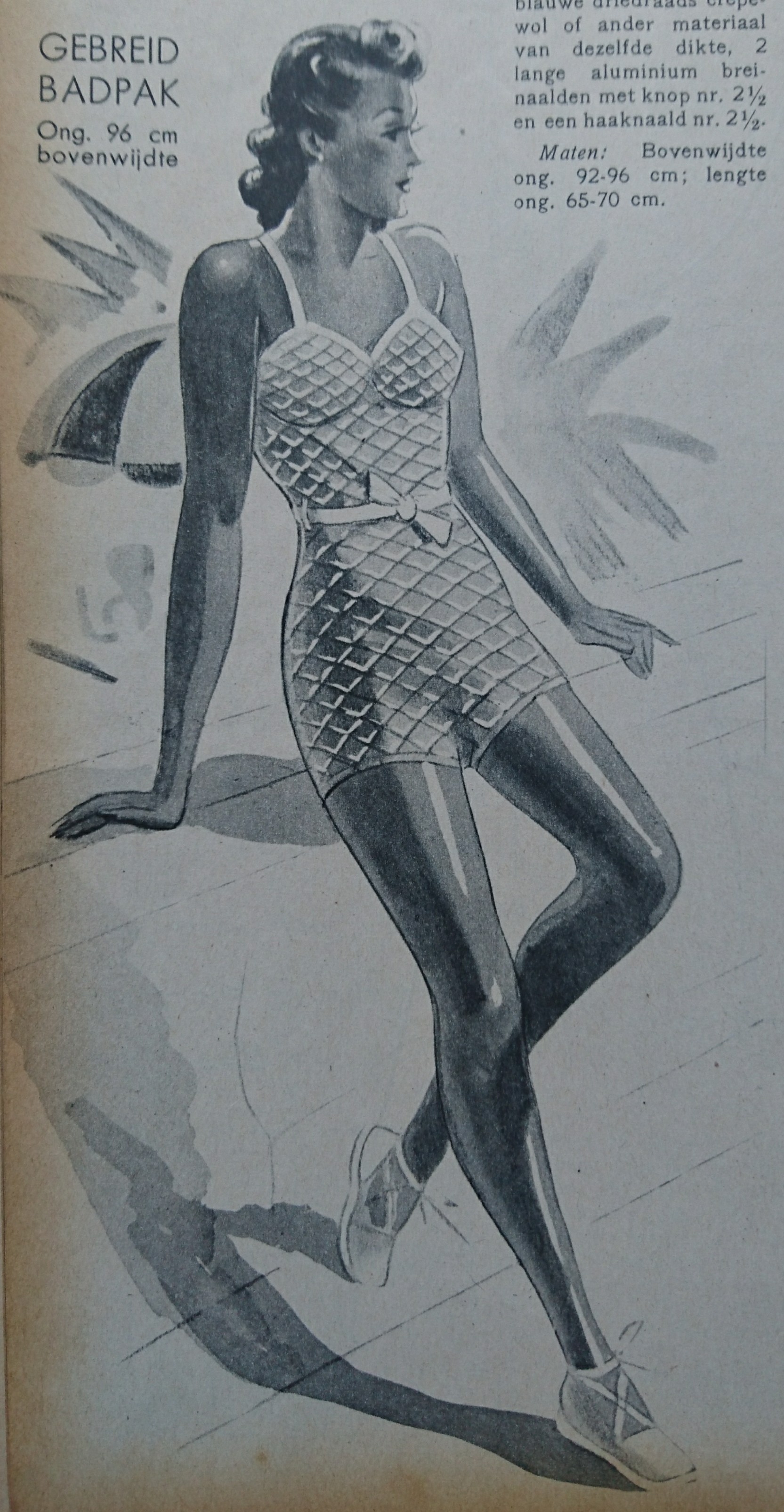 Illustratie bij een patroon voor een gebreid badpak uit Libelle no. 11, 1941