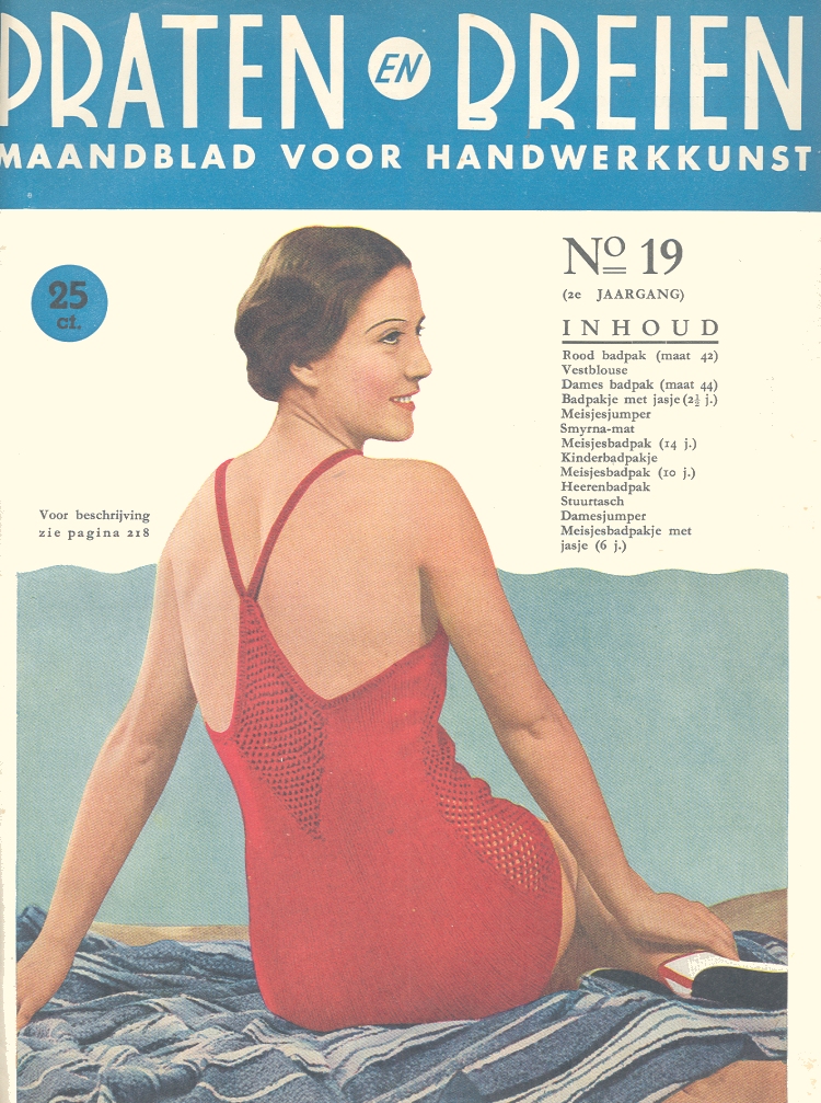 Foto van een patroon voor een gebreid damesbadpak uit Praten en Breien, jaren '30