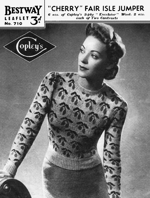 Vintage Novelty Sweater Rockabilly - Bestway 710 Cherry Fair Isle Jumper