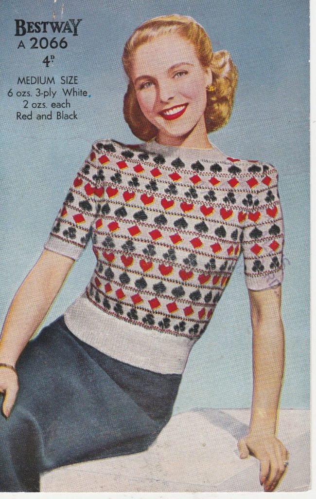 Vintage Novelty Sweater Rockabilly - Bestway 2066 Card Suits Jumper 1