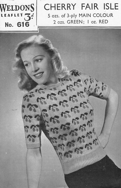 Vintage Novelty Sweater Rockabilly - Weldons 616 Cherry Fair Isle Topr