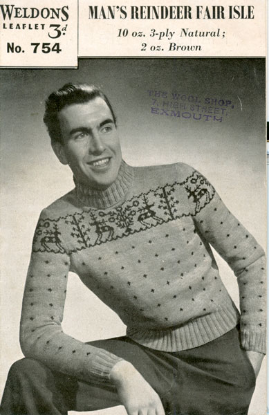 De Breistaat breien Vintage Novelty Sweater Christmas Kerstmis Man's Reindeer Fair Isle Weldons 754