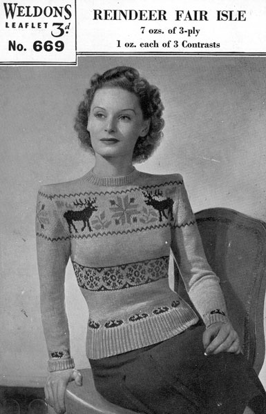 De Breistaat breien Vintage Novelty Sweater Christmas Kerstmis Weldons 669 Reindeer Fair Isle kersttruien